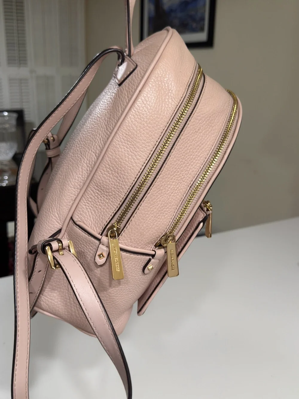 Michael Kors ADINA Women Leather PowderBlush Backpack, School Travel Bag 11x10x5